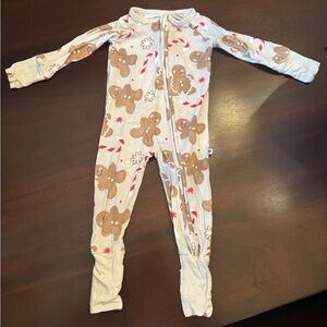 Bums & Roses VGUC Christmas gingerbread romper. Bamboo.